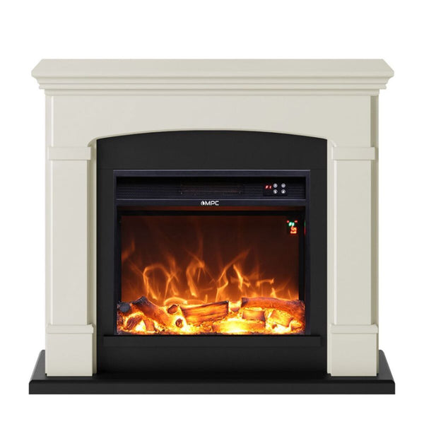 acquista Camino Elettrico da Pavimento 107,2x95,2x24,5 cm Effetto Fiamma 1500W Sined Siena Bianco Crema