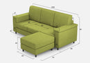 Divano 3 Posti con Pouf 208x155x85 cm Marrak in Tessuto Verde