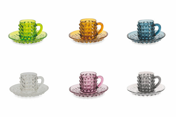 acquista Set 6 Tazzine Caffè in Vetro Colorato con Piattino 90 ml Villa d'Este Home Tivoli Diamond
