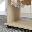 Armadio Guardaroba a Rotelle 120x40x128 cm con 2 Barre e 3 Ripiani Aperti in Legno e Alluminio Color Legno      