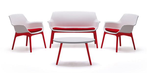 acquista Set da Giardino Divano Poltrone e Tavolino in Polipropilene Vandi Bianco e Rosso