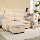 Divano Letto Angolare con Vano Contenitore 205x135x76 cm Rivestimento in Velluto a Coste Beige      