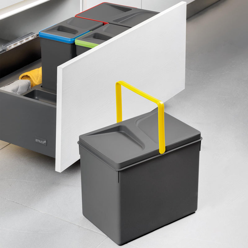 Pattumiera Differenziata 2 Contenitori per Cassettone 31,2x21,6 cm H21,6 cm Emuca Grigio antracite