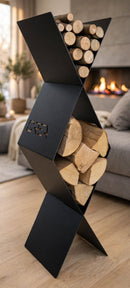 Portalegna per Camino da Interno 310x290x1180 cm in Acciaio Crea Rombo Alto Nero