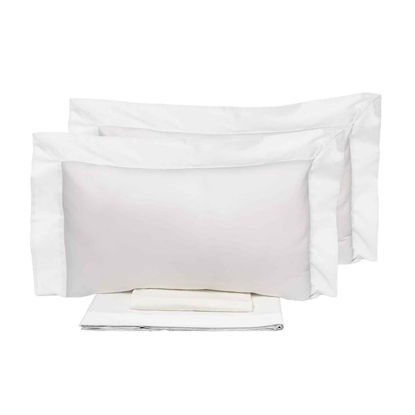 Set Lenzuola Sopra Sotto e Federe Bordi in Raso Garrini Eveline Avorio/Bianco Varie Misure sconto