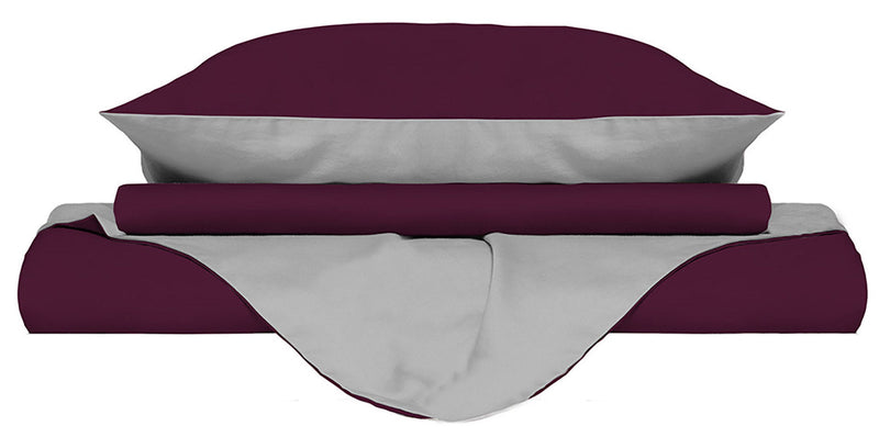 Copripiumino con Sacco e Federe Doubleface Prugna\/Grigio Chiaro Varie Misure