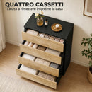 Cassettiera 4 Cassetti 60x40x80 cm con Guide in Metallo e Maniglie Scanalate in Legno Nero e Rovere      