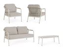 Set 4 Pezzi Salotto da Giardino con Divano 2 Poltrone e Tavolino in Alluminio Corda Poliestere e Pietra Sinterizzata Miravet Wall 
