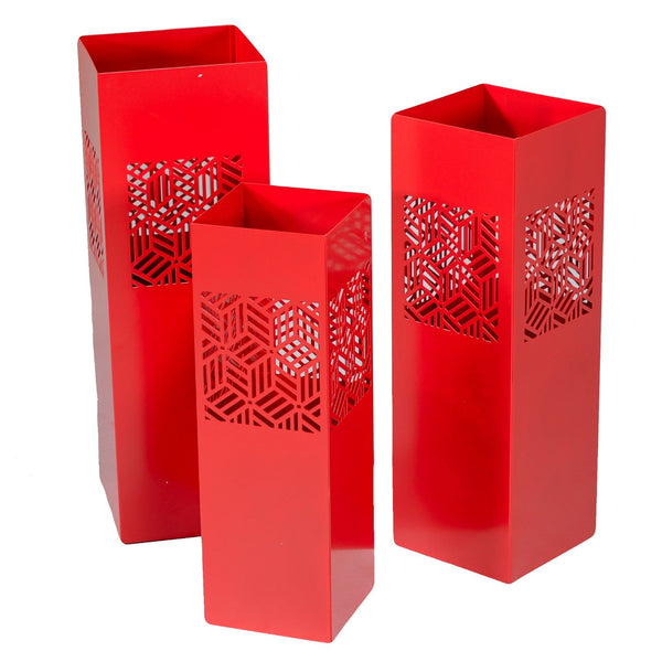 Set 3 Portaombrelli in Metallo 20x20H60cm Geometrie Rosso acquista