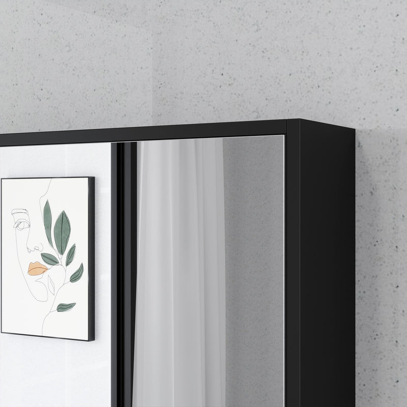 Armadietto Da Bagno A Specchio Nero Opaco 40x61 Cm - Con Ripiani In Vetro Temperato E Cerniere Silent System - 4
