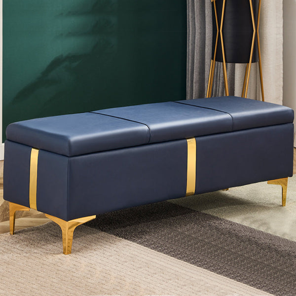 Cassapanca Contenitore Blu in Ecopelle con Piedini in Metallo Oro Panca Pouf acquista