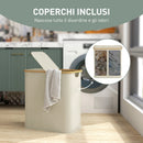 Cesto Portabiancheria 54x34x58,5 cm Capienza 80L a 2 Sezioni con Coperchio in Tessuto non Tessuto e Bambù Beige      