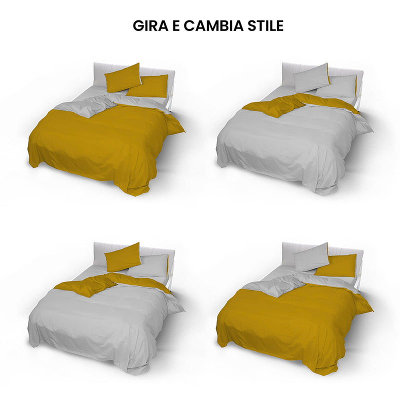 Copripiumino con Sacco e Federe Doubleface Senape\/Grigio Chiaro Varie Misure