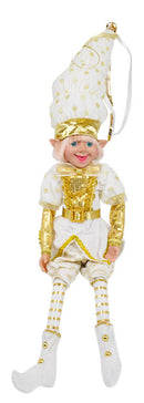 Pupazzo Elfo Natalizio H45 cm in Tessuto Bianco e Oro