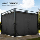 Pergola Gazebo 3x3 m con Tetto Scorrevole UV30+ e 4 Pareti Laterali Grigio Scuro      