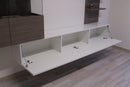 Parete Attrezzata Mobili Salotto 2 Mobili e Mensola Doppia 210x36x200cm TFT  Primo Bianco Lucido e Nero