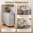 Tavolo da Pranzo Pieghevole 140x76x74 cm con Ruote con 2 Cassetti 2 Ante e Armadietto in Legno Grigio Cemento      