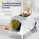 Lettiera Chiusa per Gatti a 2 Porte 60,4x40,4x41,8 cm Vaschetta in Acciaio Inox Bianco   