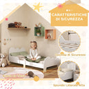 Letto Montessori per Bambini 3-8 Anni 143,5x74,5x56 cm con Sponde Anti-Caduta a Forma di Nuvola in MDF Bianco      
