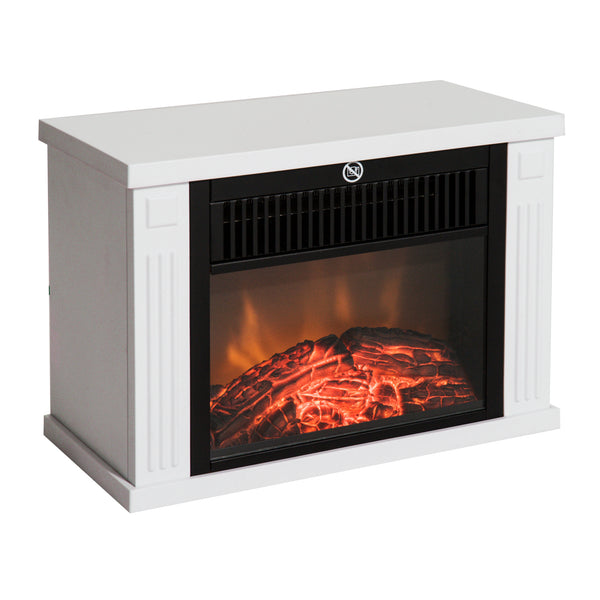 sconto Camino Elettrico da Terra 600-1200W con Effetto Fiamma in Plastica e Vetro Temperato Bianco