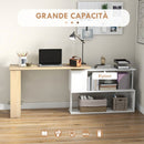 Scrivania Angolare con Piano Girevole a 360° e 5 Ripiani 120x110x74,5 cm in Truciolato Color Legno Bianco      