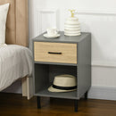 Set 2 Comodini 40x40Px60 cm in Metallo e Truciolato Grigio e Rovere