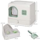 Lettiera Coperta per Gatti 50x40x40 cm con Fontanella Vassoio e Paletta Verde e Bianca