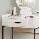 Mobile Toeletta con Specchio con Cassetto e Sgabello Imbottito in MDF Bianco   