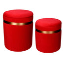 Set 2 Pouf Contenitore Ø35 cm e Ø39 cm in Tessuto Velluto Rosso