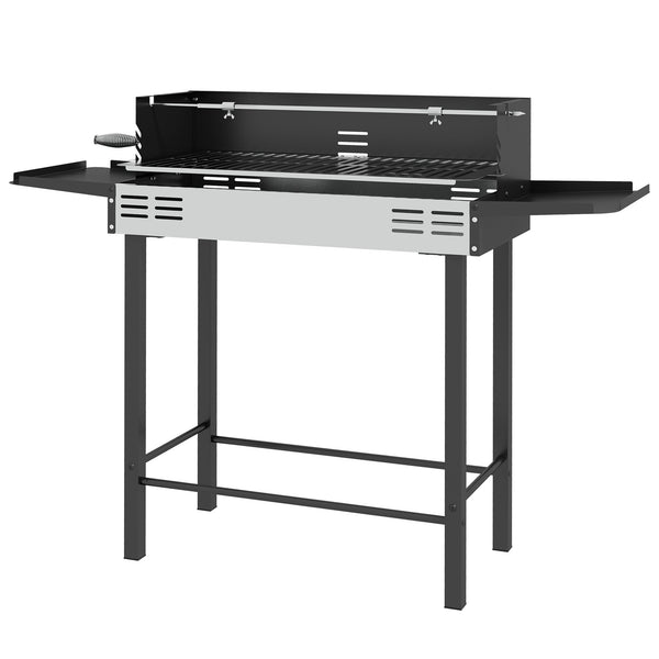 online Barbecue a Carbone a 3 Livelli con Mensole Pieghevoli e Girarrosto 118x32x90 cm in Acciaio Inox Nero