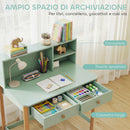 Scrivania per Bambini 5-12 Anni 90x52x105 cm con 3 Ripiani e 2 Cassetti in Legno Verde      