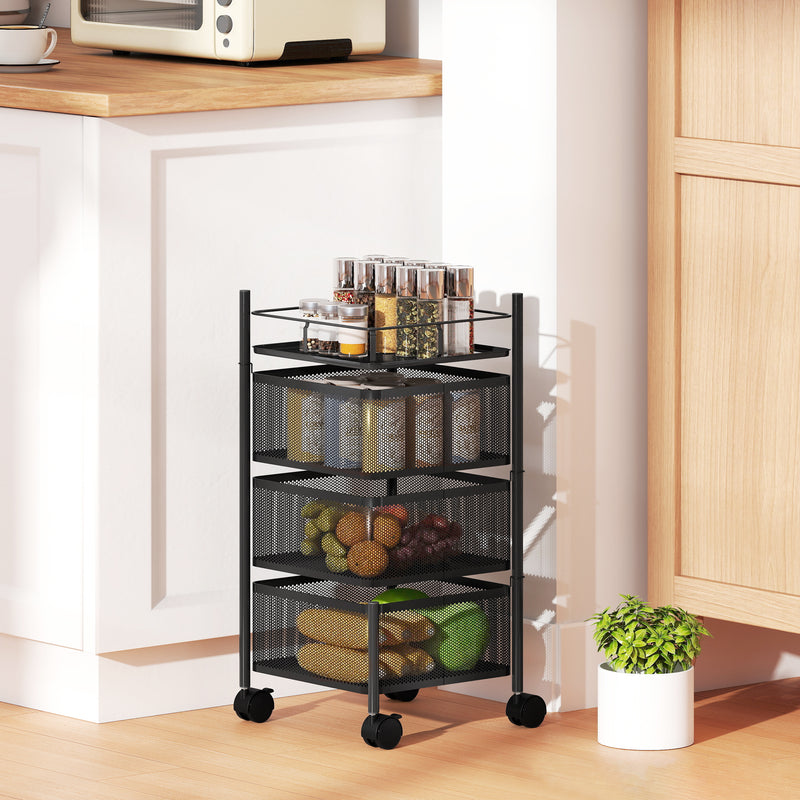 Carrello Cucina a 3 Livelli 27,5x27,5x62 cm con Cestini in Metallo Girevoli Ruote e Freno Nero      