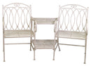 Panchina 2 Posti da Giardino con Tavolino 155x68,5x91,5 cm in Ferro Ragusa Bianca