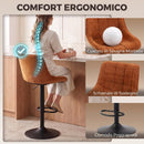 Set 2 Sgabelli da Bar Girevoli 47x53x90-110 cm Regolabili con Schienale in Velluto e Base in Metallo Arancione      