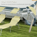 Set 2 Sdraio da Giardino 187x58x36 cm Pieghevoli con Schienale e Tettuccio Regolabili Beige      