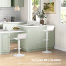 Set 2 Sgabelli da Bar con Schienale Altezza Regolabile 76,5-97,5 cm in PP Bianco