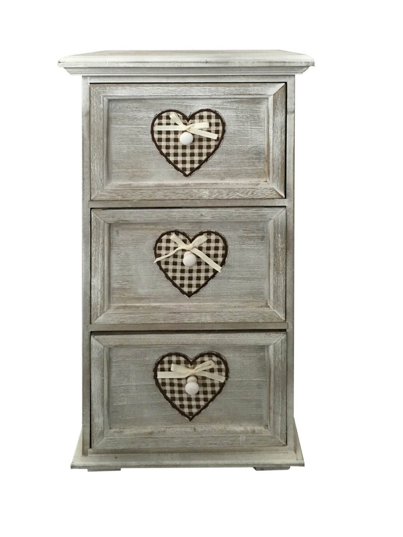Cassettiera in Legno 3 Cassetti 29x22H55,2cm Demetra Cuore
