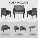 Set Salotto da Giardino Divano 2 Poltrone e Tavolino in Rattan Grigio