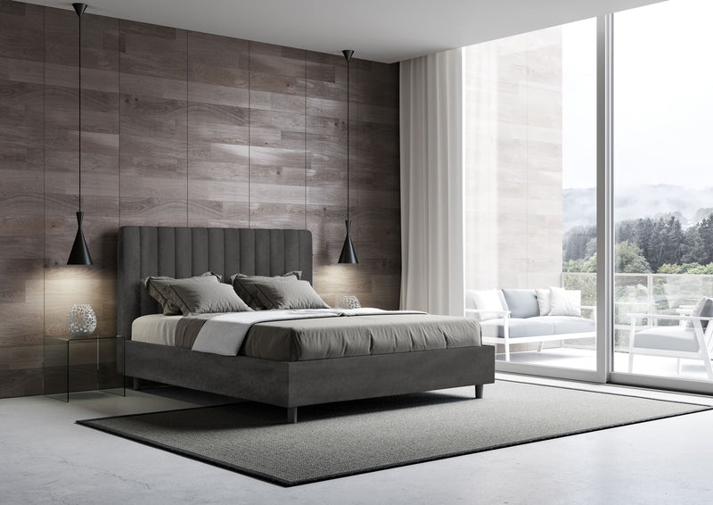 Letto 1 Piazza E Mezzo Imbottito in Microfibra Agueda Grigio Varie Misure