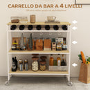 Carrello Portavivande a 4 Livelli 96,5x38x96,7 cm con Portabottiglie in Legno e Metallo Bianco  