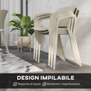 Set 4 Sedie da Giardino Design Moderno 60x56x75 cm Impilabili in PP Bianco 