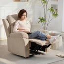 Poltrona Reclinabile Manuale Cuscino Spesso Braccioli Imbottiti e Poggiapiedi in Tessuto Beige      