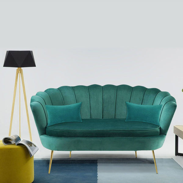 online Divano salotto 122x73x78 cm 2 Posti in Velluto Seduta a Conchiglia Lola Verde