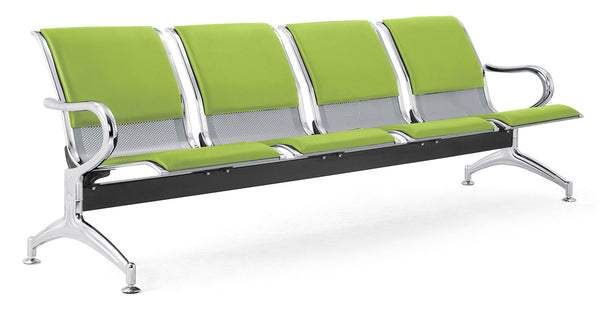 acquista Panca per Sala Attesa 4 Posti da Ufficio con Cuscino in Acciaio e Similpelle Argento/Pistacchio