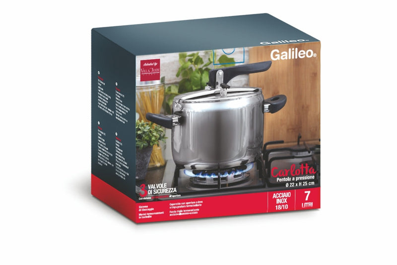 Pentola a Pressione in Acciaio Ø20cm 7 Litri Soriani Carlotta