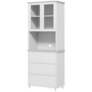 Dispensa Cucina Alta con Armadietto a 2 Livelli e 3 Cassetti 68x38x172 cm in MDF Bianco
