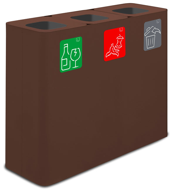 Pattumiera Sistema di Raccolta Rifiuti 90x30xh80 cm In Acciaio Verniciato 3 Scomparti Marrone online