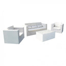 Set Salotto da Giardino Divano 2 Poltrone e Tavolino con Cuscini in Wicker Bianco