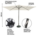 Ombrellone da Giardino Cuba 3x2 m Copertura in Poliestere Struttura in Acciaio Écru      