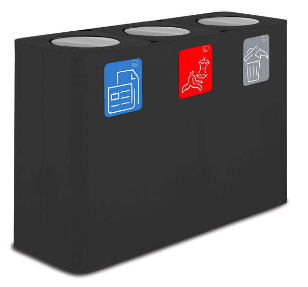 Pattumiera Sistema di Raccolta Rifiuti 115x38xh80 cm in Acciaio 3 Scomparti Nero acquista